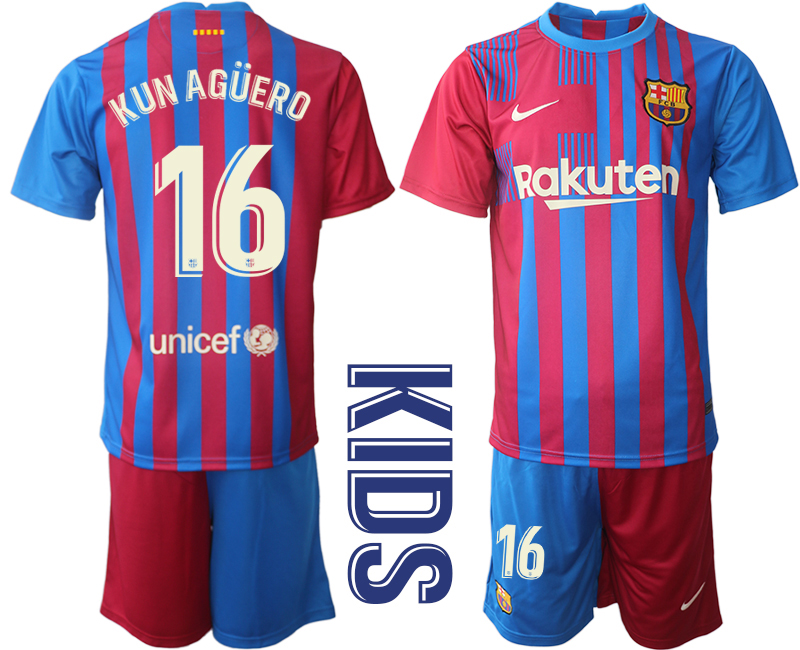 Youth 2021-2022 Club Barcelona home red #16 Nike Soccer Jerseys